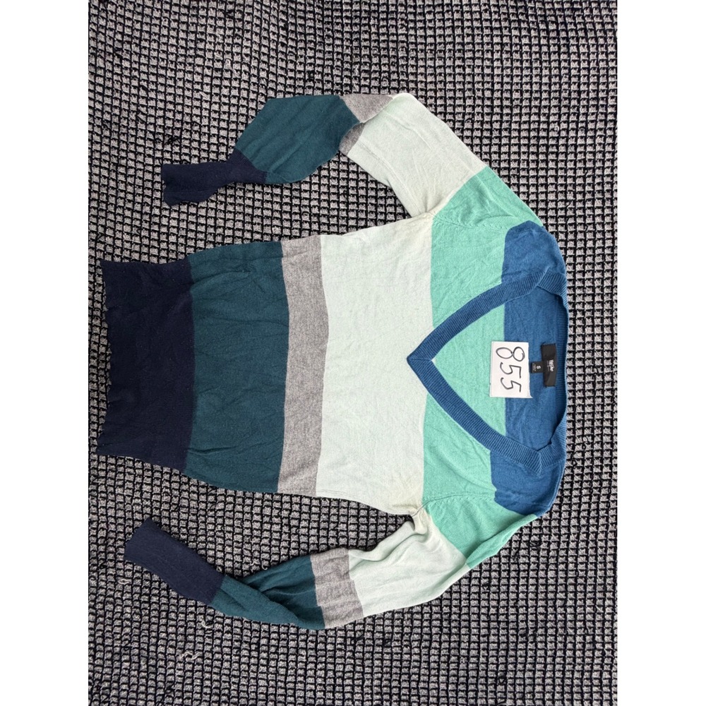 Mossimo Sweater Womens Small Blue Multi Color Striped V-Neck Knit - Picture 2 of 6